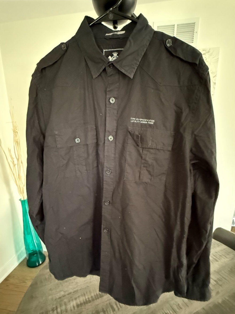 Express Black Men's Long Sleeve Button-Up Military Shirt